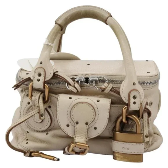 Chloe Paddington Hand Bag Leather Beige Silver - Picture 12 of 15